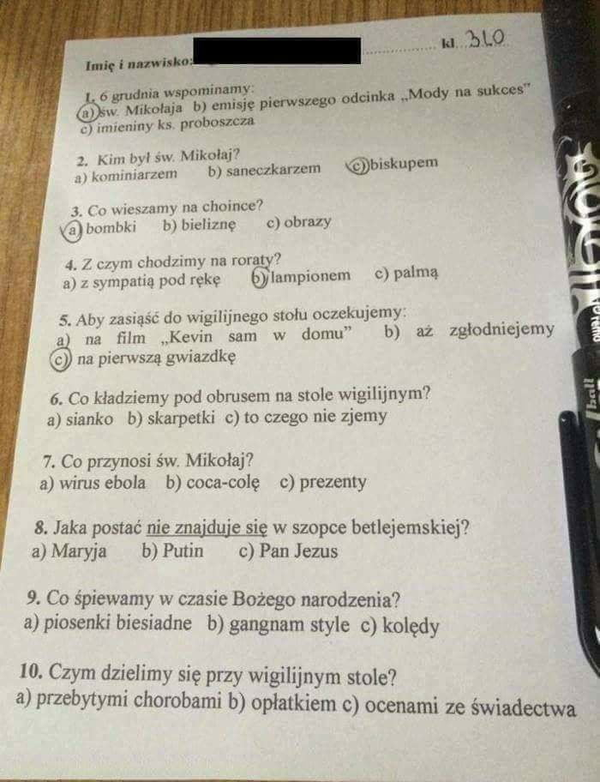 Test z religii