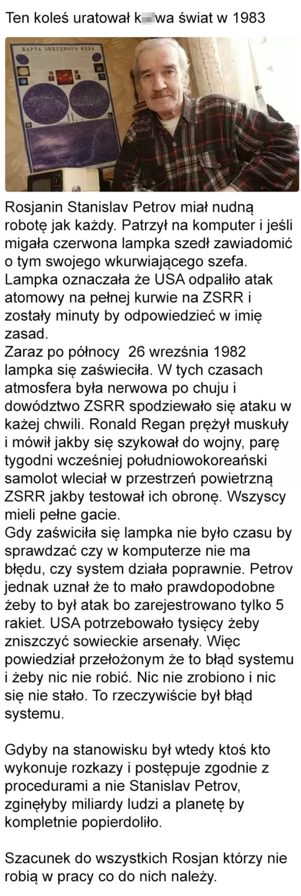 Uratował nasz świat w 1983 roku