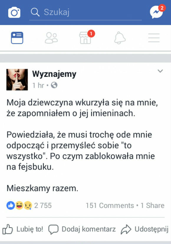 Zapomniał o imieninach dziewczyny