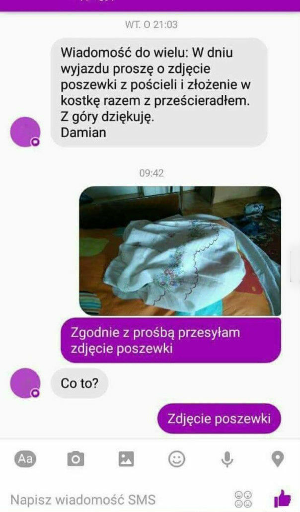 Prośba o zdjęcie poszewki