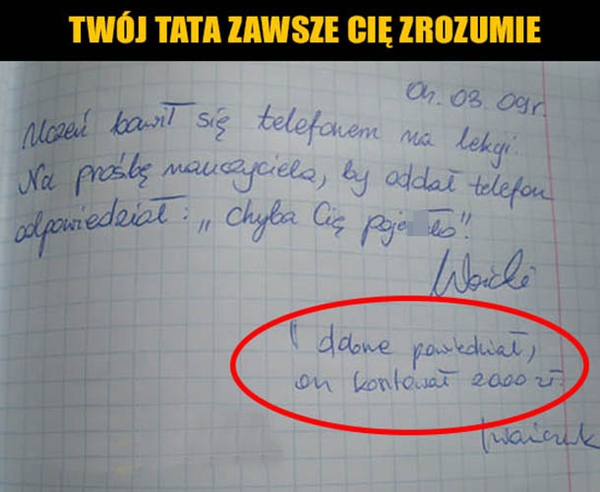 Uwaga w zeszycie