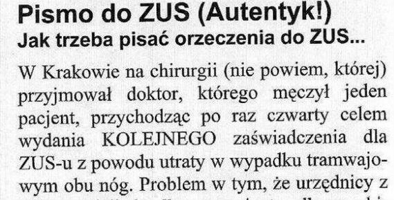 Autentyczne pismo do ZUS