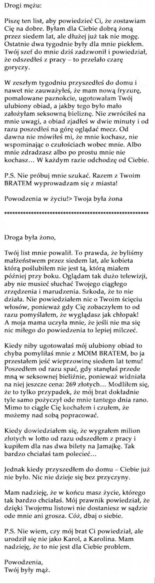 List do męża 