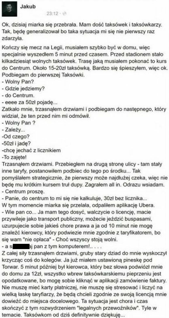 Taryfiarzom już dziękujemy