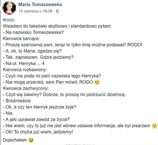 Genialna reakcja taksówkarza na RODO :D 