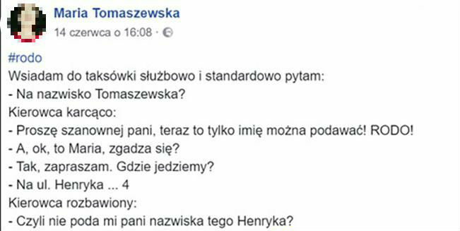 Genialna reakcja taksówkarza na RODO :D 