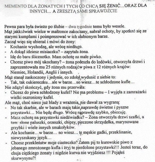 Memento dla żonatych :D 