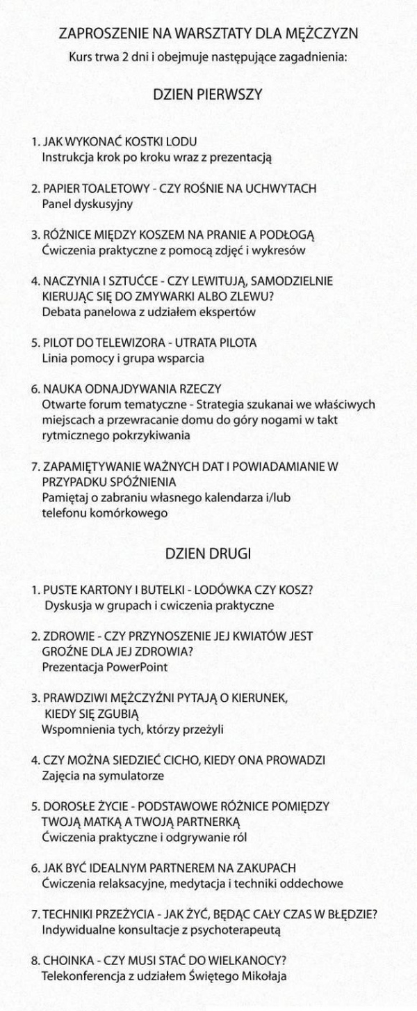 Warsztaty dla mężczyzn 