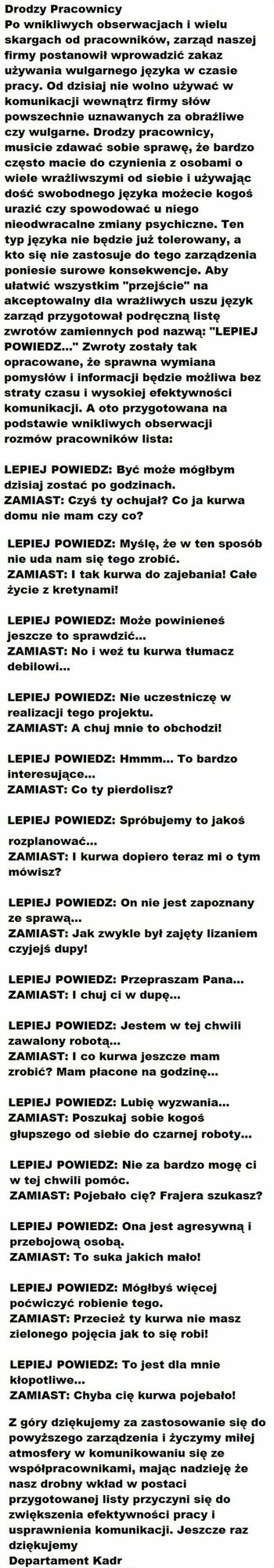 Apel do pracowników 