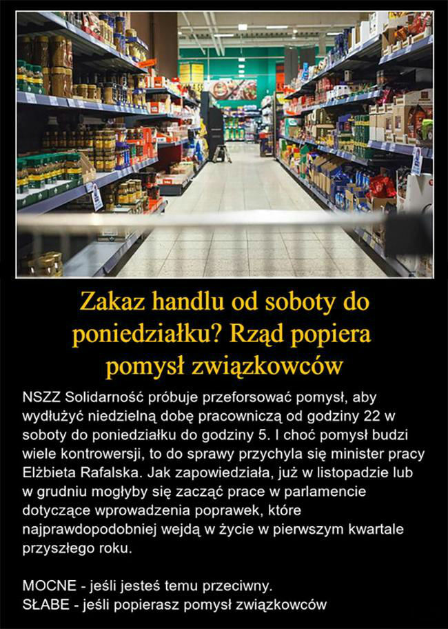 Zakaz handlu od soboty do poniedziałku? 