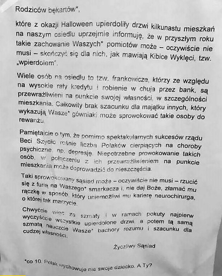 List do rodziców bękartów :D 