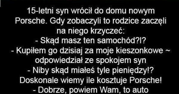Dzieciak wrócił do domu z... Porsche :D 