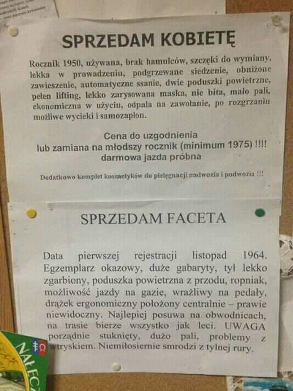 Sprzedam kobietę i sprzedam faceta 