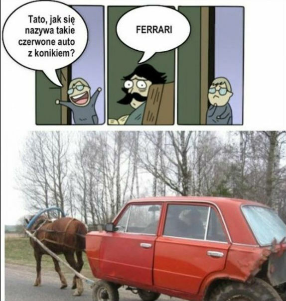 Czerwone auto z konikiem :D