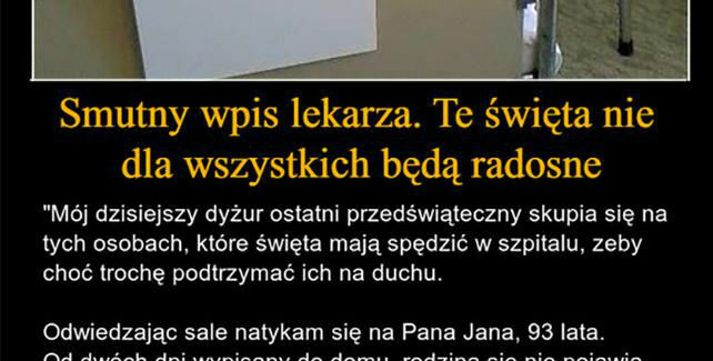 Smutny wpis lekarza. Daje do myślenia...
