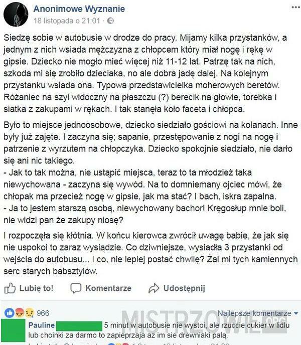 Typowa starsza pani w autobusie...