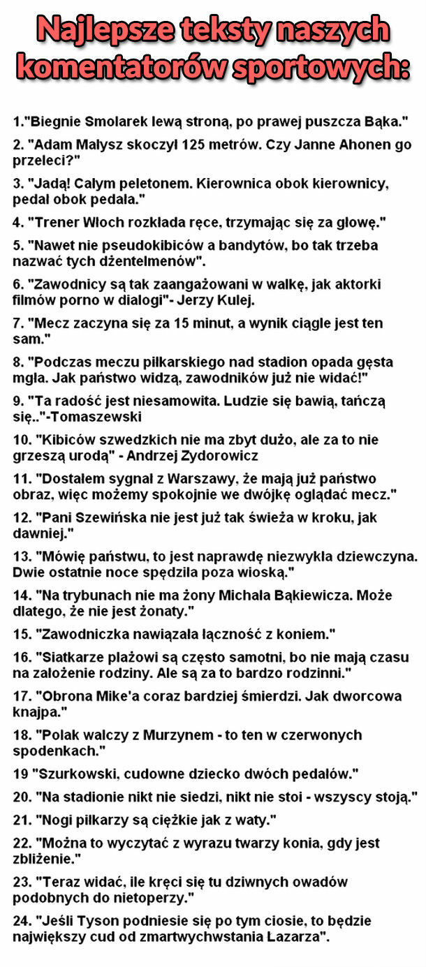 Mistrzowskie teksty polskich komentatorów :D 