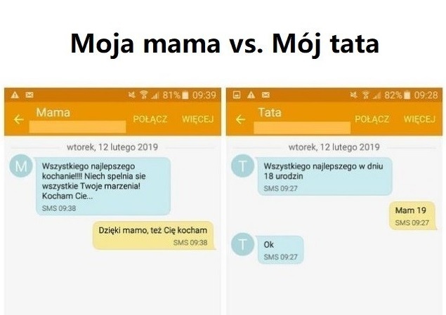 Życzenia od mamy vs życzenia od taty