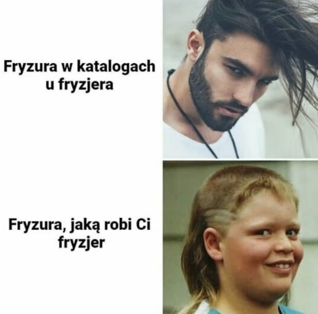 Fryzura w katalogu vs wersja twojego fryzjera :D