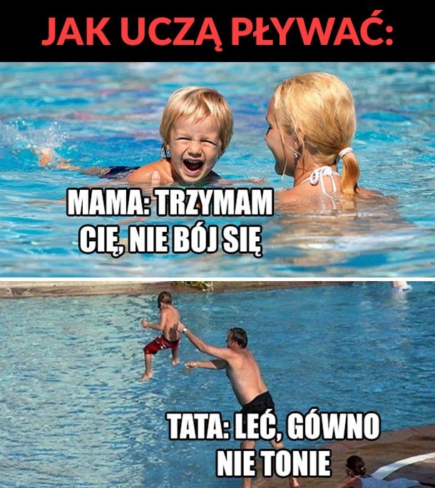 Jak mama uczy pływać vs jak tata uczy pływać :D