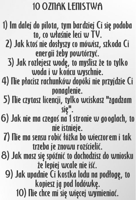 10 oznak lenistwa. Po przeczytaniu zaczynam myśleć, że mam problem...