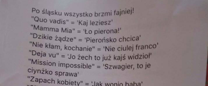 Tytuły filmów po śląsku...