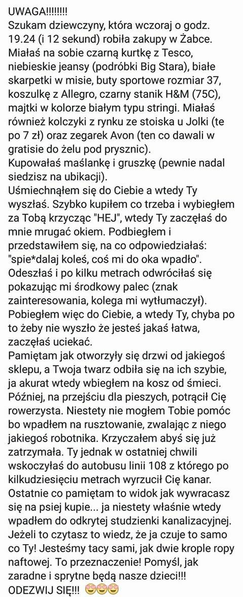 Poszukuję dziewczyny podobnej do mnie jak dwie krople ropy...