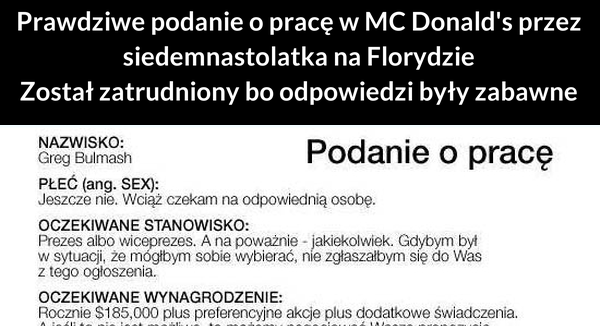 Zabawne podanie o pracę
