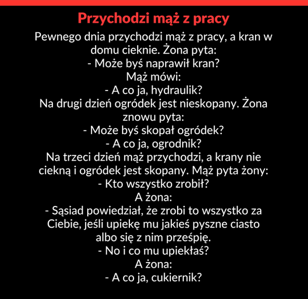 Przychodzi mąż z pracy
