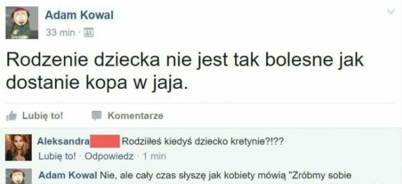 Ból podczas rodzenia oczami faceta