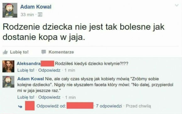 Ból podczas rodzenia oczami faceta