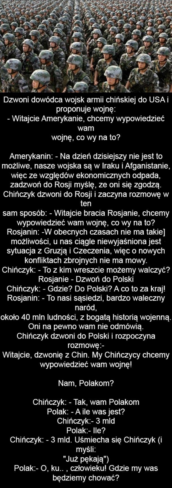 Kiedy Chiny proponują wojnę Polakom 